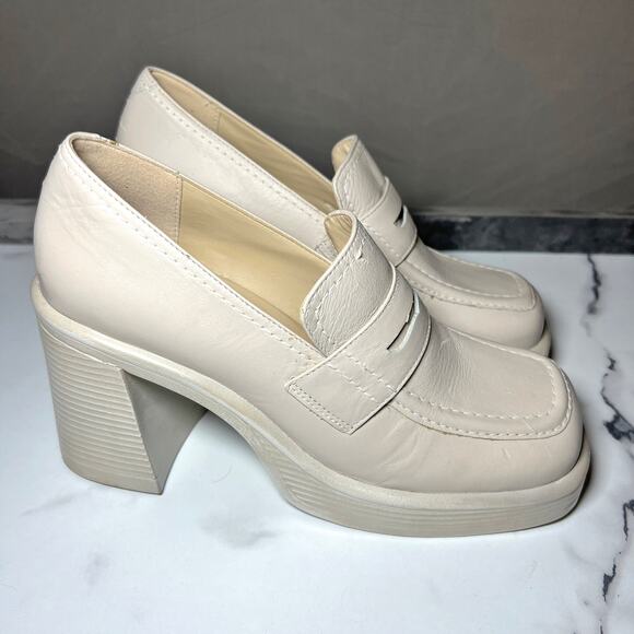 Steve Madden Cream Leather Platform Loafer Size 8.5 - Picture 5 of 9